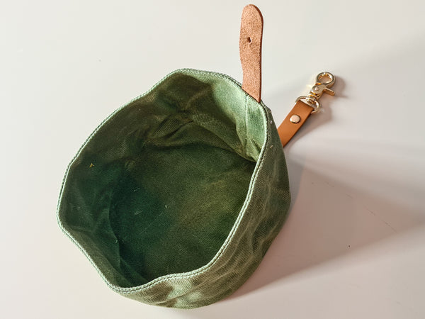 Waxed Canvas Travel Dog Bowl